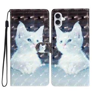 For iPhone 16 Plus 3D Pattern Leather Phone Case(White Cat)