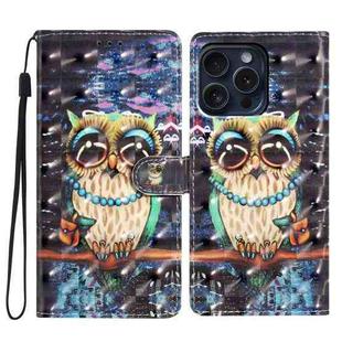 For iPhone 16 Pro 3D Pattern Leather Phone Case(Big-eyed owl)