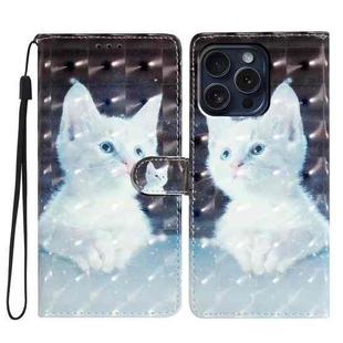 For iPhone 16 Pro 3D Pattern Leather Phone Case(White Cat)