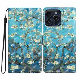 For iPhone 16 Pro 3D Pattern Leather Phone Case(Blue Base Apricot Flower)