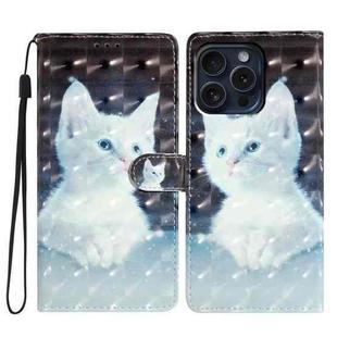 For iPhone 16 Pro Max 3D Pattern Leather Phone Case(White Cat)