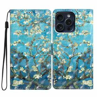 For iPhone 16 Pro Max 3D Pattern Leather Phone Case(Blue Base Apricot Flower)