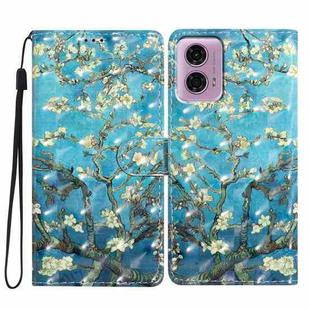 For Motorola Moto G24 3D Pattern Leather Phone Case(Blue Base Apricot Flower)