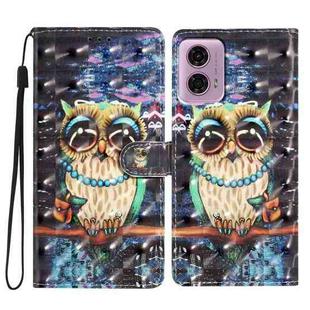 For Motorola Moto G34 3D Pattern Leather Phone Case(Big-eyed owl)