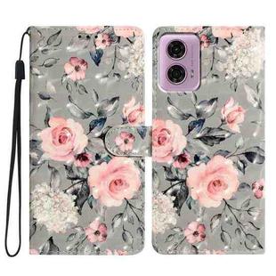 For Motorola Moto G34 3D Pattern Leather Phone Case(Gray Base Flower)