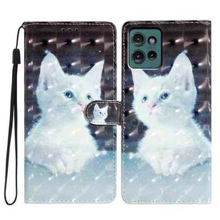 For Motorola Edge 50 3D Pattern Leather Phone Case(White Cat)