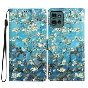 For Motorola Edge 50 3D Pattern Leather Phone Case(Blue Base Apricot Flower)