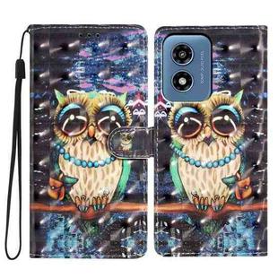 For Motorola Moto G Play 2024 3D Pattern Leather Phone Case(Big-eyed owl)