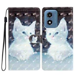 For Motorola Moto G Play 2024 3D Pattern Leather Phone Case(White Cat)