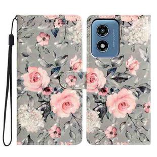 For Motorola Moto G Play 2024 3D Pattern Leather Phone Case(Gray Base Flower)