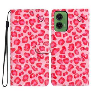 For Motorola Moto G35 3D Pattern Leather Phone Case(Pink Leopard Print)