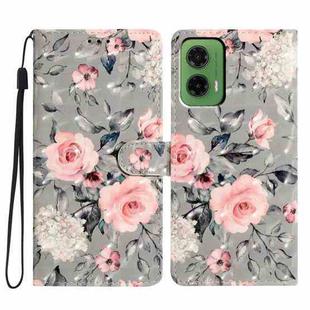 For Motorola Moto G35 3D Pattern Leather Phone Case(Gray Base Flower)