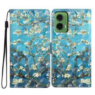 For Motorola Moto G35 3D Pattern Leather Phone Case(Blue Base Apricot Flower)