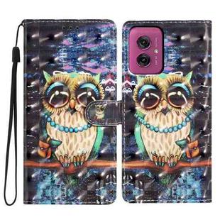 For Motorola Moto G55 3D Pattern Leather Phone Case(Big-eyed owl)