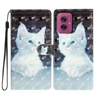 For Motorola Moto G55 3D Pattern Leather Phone Case(White Cat)