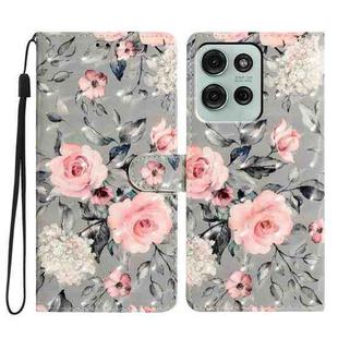 For Motorola Moto G75 5G 3D Pattern Leather Phone Case(Gray Base Flower)