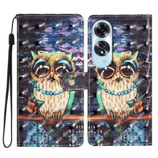 For OPPO A60 3D Pattern Leather Phone Case(Big-eyed owl)