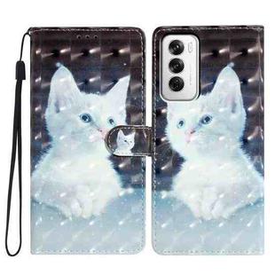 For OPPO Reno12 Global 3D Pattern Leather Phone Case(White Cat)