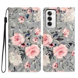 For OPPO Reno12 Global 3D Pattern Leather Phone Case(Gray Base Flower)