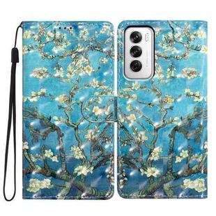 For OPPO Reno12 Global 3D Pattern Leather Phone Case(Blue Base Apricot Flower)