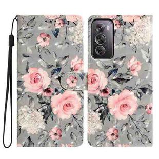 For OPPO Reno12 Pro Global 3D Pattern Leather Phone Case(Gray Base Flower)