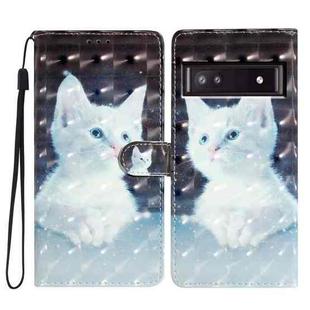 For Google Pixel 8A 3D Pattern Leather Phone Case(White Cat)