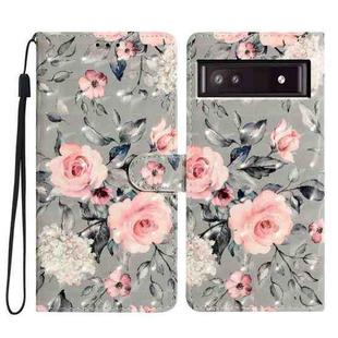 For Google Pixel 8A 3D Pattern Leather Phone Case(Gray Base Flower)