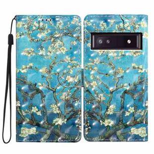 For Google Pixel 8A 3D Pattern Leather Phone Case(Blue Base Apricot Flower)