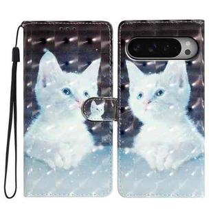 For Google Pixel 9 / 9 Pro 3D Pattern Leather Phone Case(White Cat)