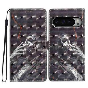 For Google Pixel 9 / 9 Pro 3D Pattern Leather Phone Case(Skull)