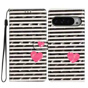 For Google Pixel 9 Pro XL 3D Pattern Leather Phone Case(Striped Heart)