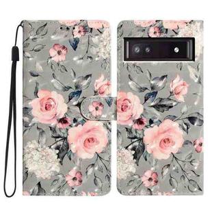 For Google Pixel 9A 3D Pattern Leather Phone Case(Gray Base Flower)