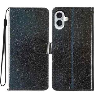 For iPhone 16 Glitter Powder Flip Leather Phone Case(Black)