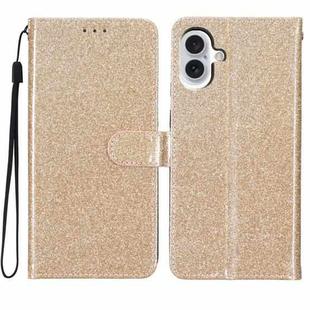 For iPhone 16 Glitter Powder Flip Leather Phone Case(Gold)