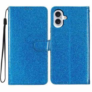 For iPhone 16 Glitter Powder Flip Leather Phone Case(Blue)