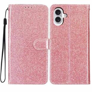 For iPhone 16 Plus Glitter Powder Flip Leather Phone Case(Rose Gold)