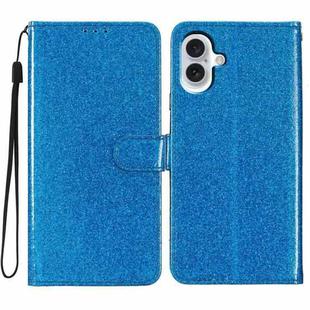 For iPhone 16 Plus Glitter Powder Flip Leather Phone Case(Blue)