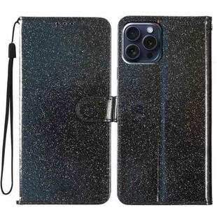 For iPhone 16 Pro Max Glitter Powder Flip Leather Phone Case(Black)