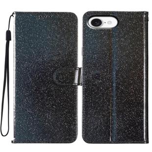 For iPhone 16e Glitter Powder Flip Leather Phone Case(Black)