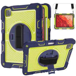 For iPad Pro 11 2024 360 Degree Rotation PC Contrast Silicone Tablet Case(Navy Blue + Yellow Green)