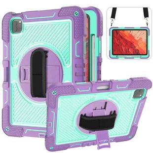 For iPad Pro 11 2024 360 Degree Rotation PC Contrast Silicone Tablet Case(Purple + Mint Green)