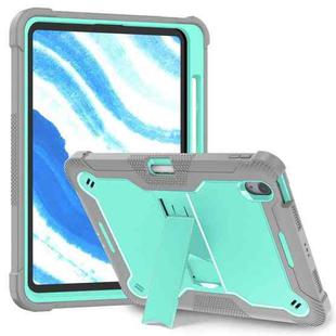 For iPad Air 11 2024 / Air 2022 10.9 Shockproof Silicone Hybrid PC Tablet Case with Holder(Mint Green + Grey)