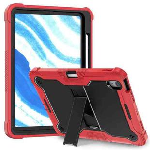 For iPad Air 11 2024 / Air 2022 10.9 Shockproof Silicone Hybrid PC Tablet Case with Holder(Black + Red)