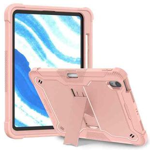 For iPad Air 11 2024 / Air 2022 10.9 Shockproof Silicone Hybrid PC Tablet Case with Holder(Rose Gold)