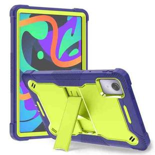 For Lenovo Tab M11 / Xiaoxin Pad 11 2024 Shockproof Silicone Hybrid PC Tablet Case with Holder(Yellow Green + Navy Blue)