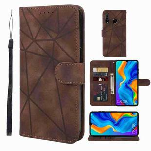 For Huawei P30 Lite Skin Feel Geometric Lines Leather Phone Case(Brown)