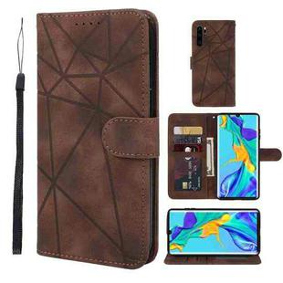 For Huawei P30 Pro Skin Feel Geometric Lines Leather Phone Case(Brown)