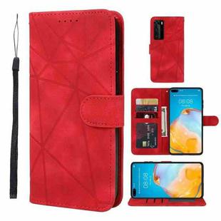 For Huawei P40 Skin Feel Geometric Lines Leather Phone Case(Red)