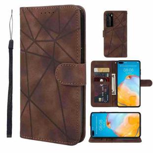 For Huawei P40 Skin Feel Geometric Lines Leather Phone Case(Brown)