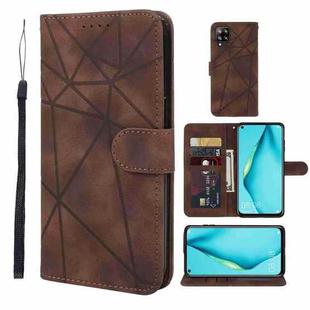 For Huawei P40 Lite Skin Feel Geometric Lines Leather Phone Case(Brown)